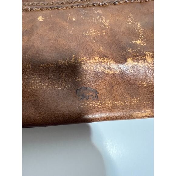 Buffalo Jackson Brown Distressed Weathered Leather Braided Strap Tote Bag Purse - Picture 3 of 7